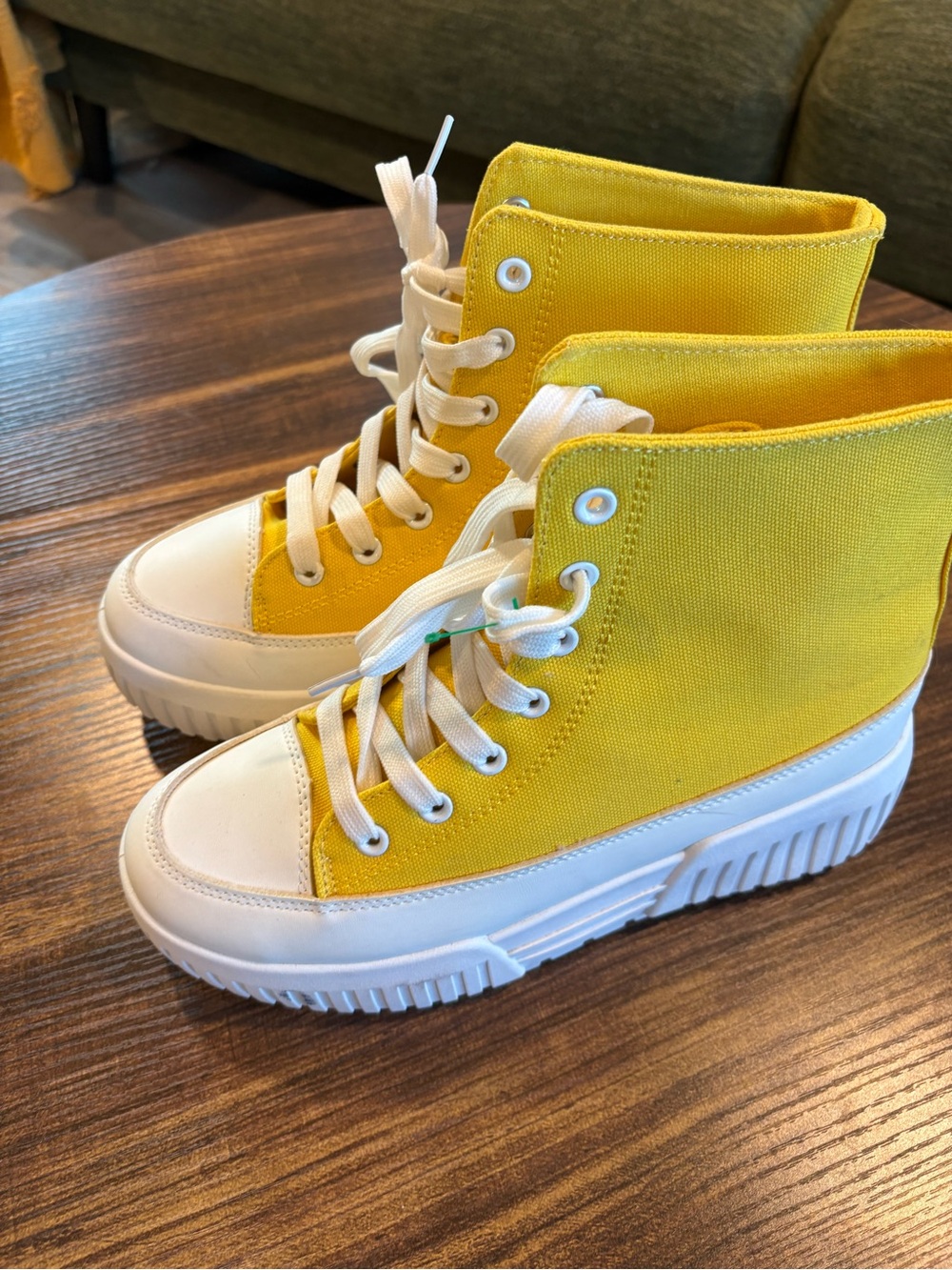 Yellow High-Top Canvas Combat Boots for Women